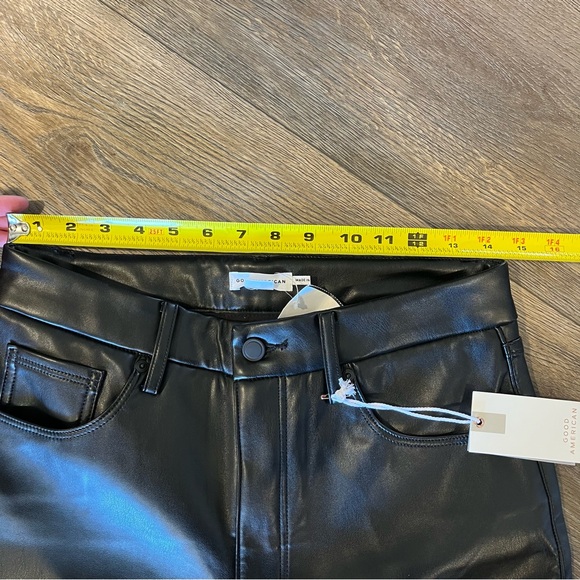 Good American Good Icon Faux Leather Pants Straight Leg Black Womens Size 10 - Picture 7 of 10